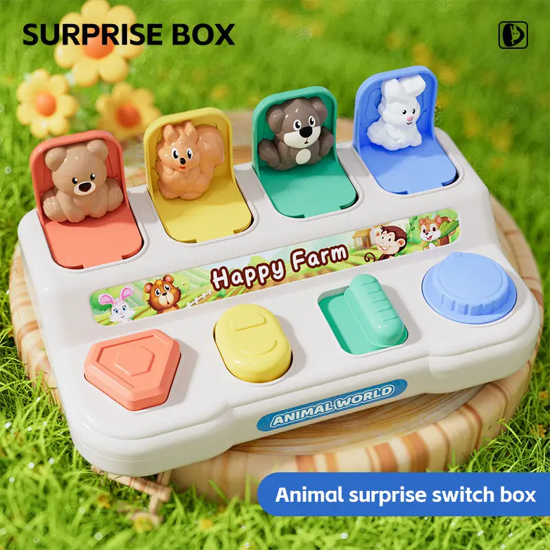 Montessori Baby's Hide-and-seek Toy Game Finger Dexterity Safe Pop-up Switch Box Early Education Pop-up Cute Animal Button Toy