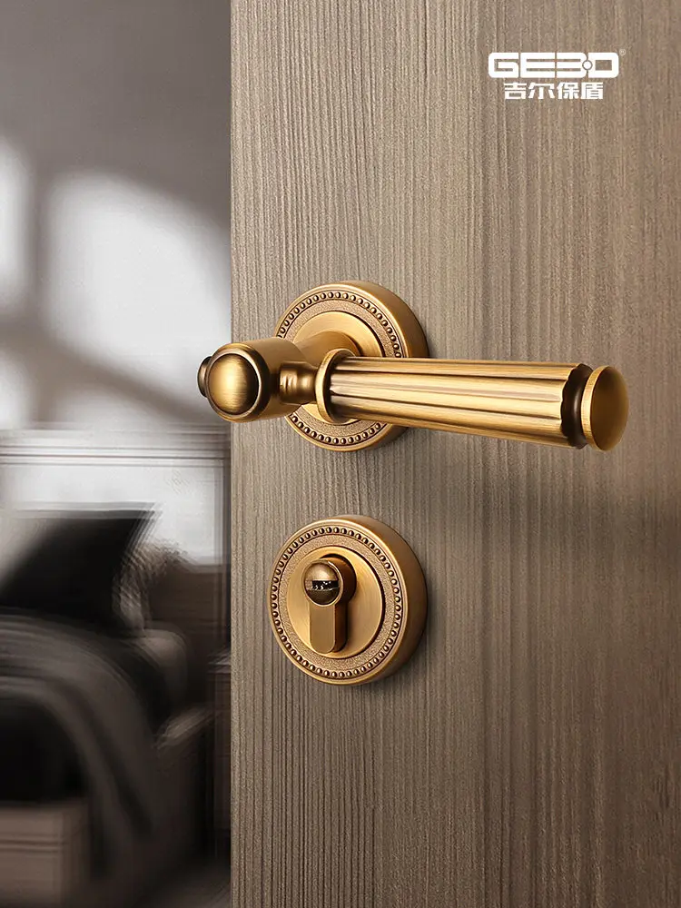 YFY French brass door lock indoor bedroom room retro door handle American silent magnetic door lock