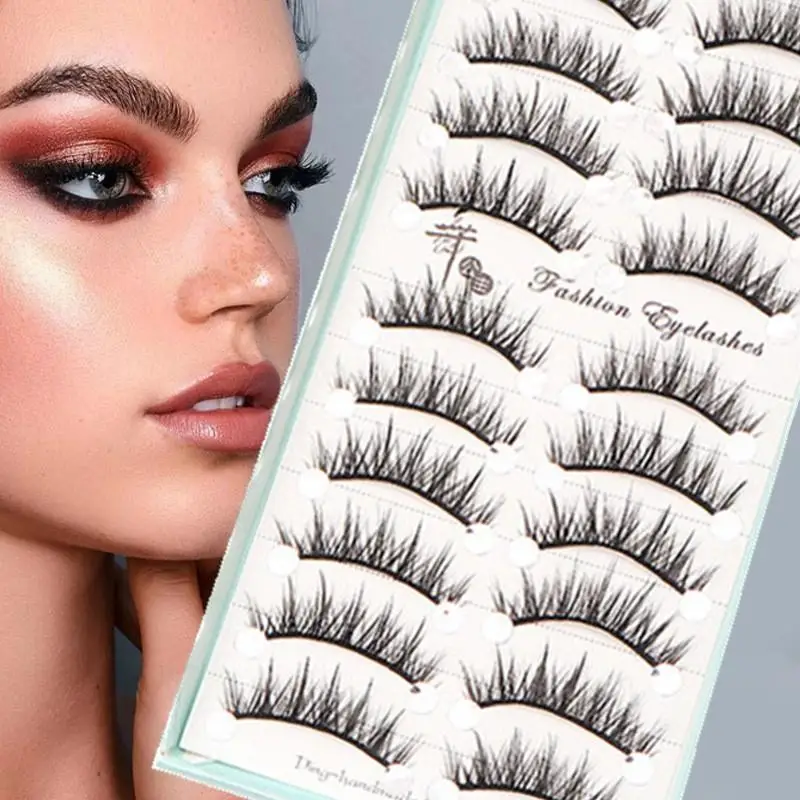 10 Pairs Natural Long Wispy Cat Eye False Eyelashes Cosplay Makeup Cross Strip Eye Lashes Handmade Manga Lashes Extension