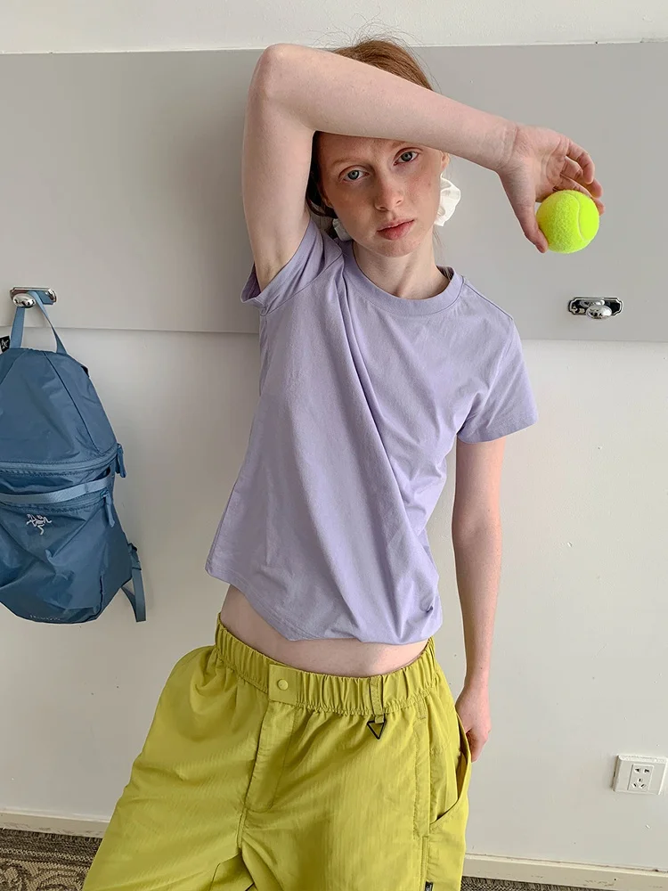 

Slimming Effect Summer Casual Breathable round Ne ort Sve T-irt Comfortable Skin-Friendly Outdoor Leisure Women's Top