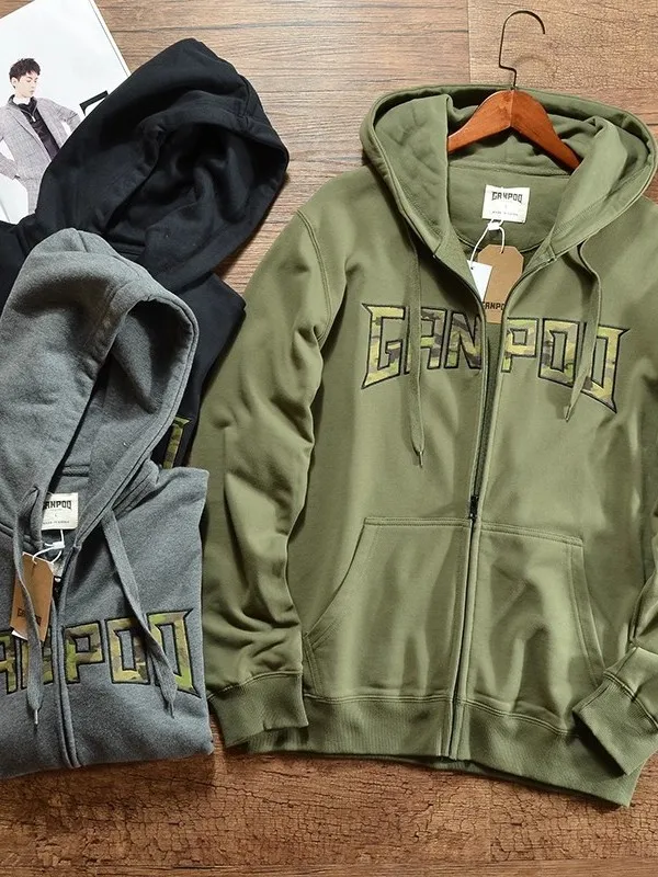 

Trendy Camouflage Letter Embroidery Men's Spring Autumn Cotton Fce Jaet Hoodie Casual Sle Long Sve Zipper Closure