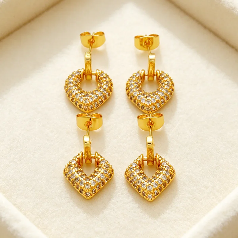 Delicate daily jewelry for ladies, women's Micro Paved Circle Stud Earrings With Dot Diamonds crafted from 24K Gold AU999 fine