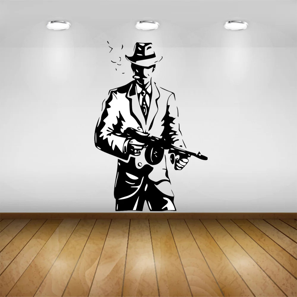 Wall Stickers Vinyl Decal Decor Gangster Hat Gun Weapons Mafia Gun Men Bond 007 Wall Decoration