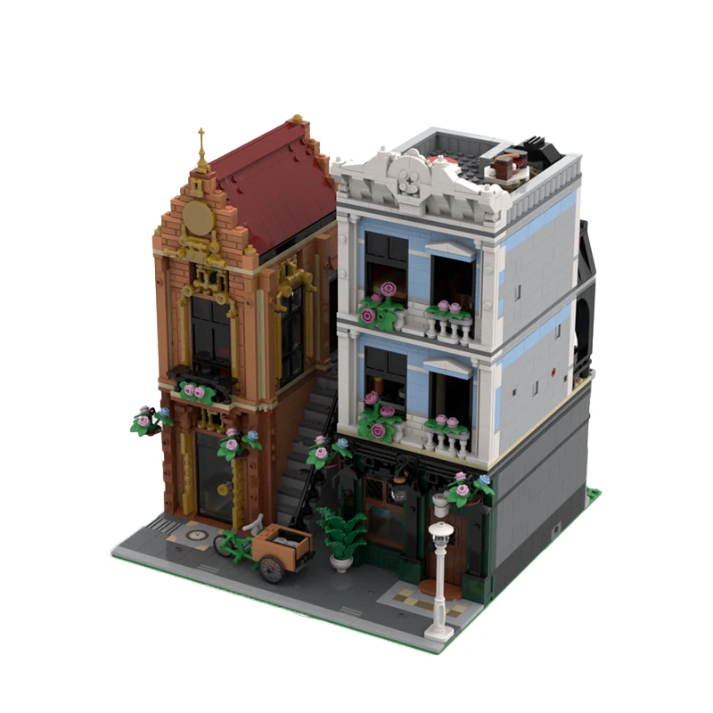 MOC Stadt Modulare Architektur Tudor und der Apotheker DIY Montage Baustein Modell Ziegel Puzzle Spielzeug Für Kinder Geschenk
