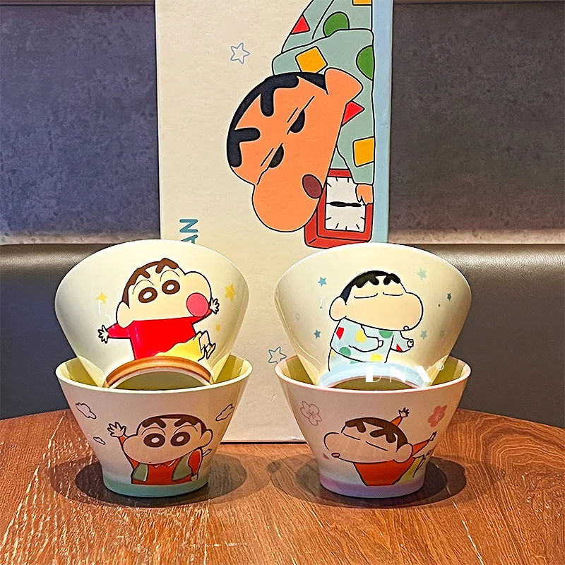 4Pcs Crayon Shin Chans Cartoon Ceramic Bamboo Hat Bowl 400Ml Kawaii Large Capacity Soup Bowl Rice Bowl Cute Dessert Bowl Gift