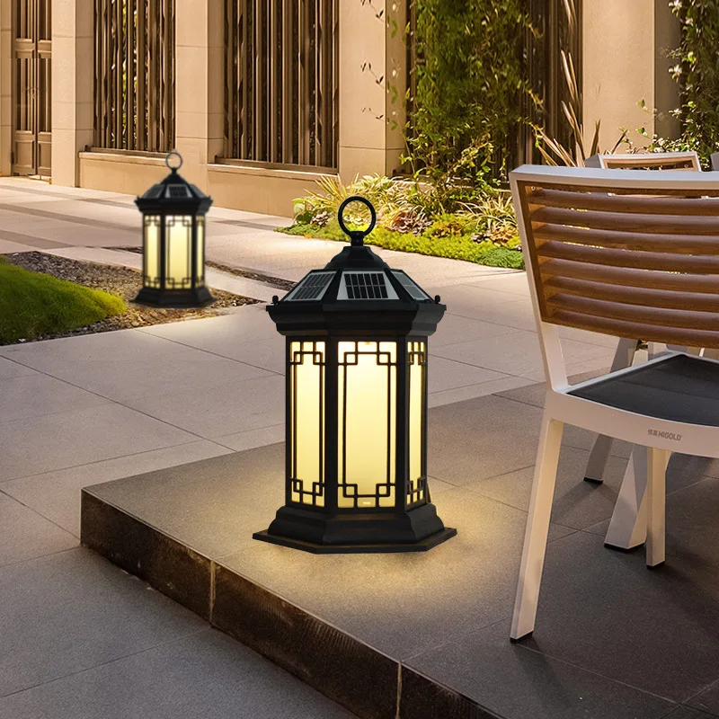 Tengwang Pavilion Gate Head Lamp, LED Solar Enclosure, Colonne, Chinois, Extérieur, Nouveau