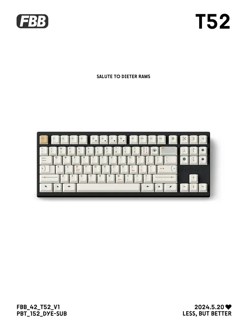 Imagem -05 - Fbb-teclado Mecânico Branco de Leite Personalizado Keycap Original Pbt Atualizado Estética Minimalista T52 Calor