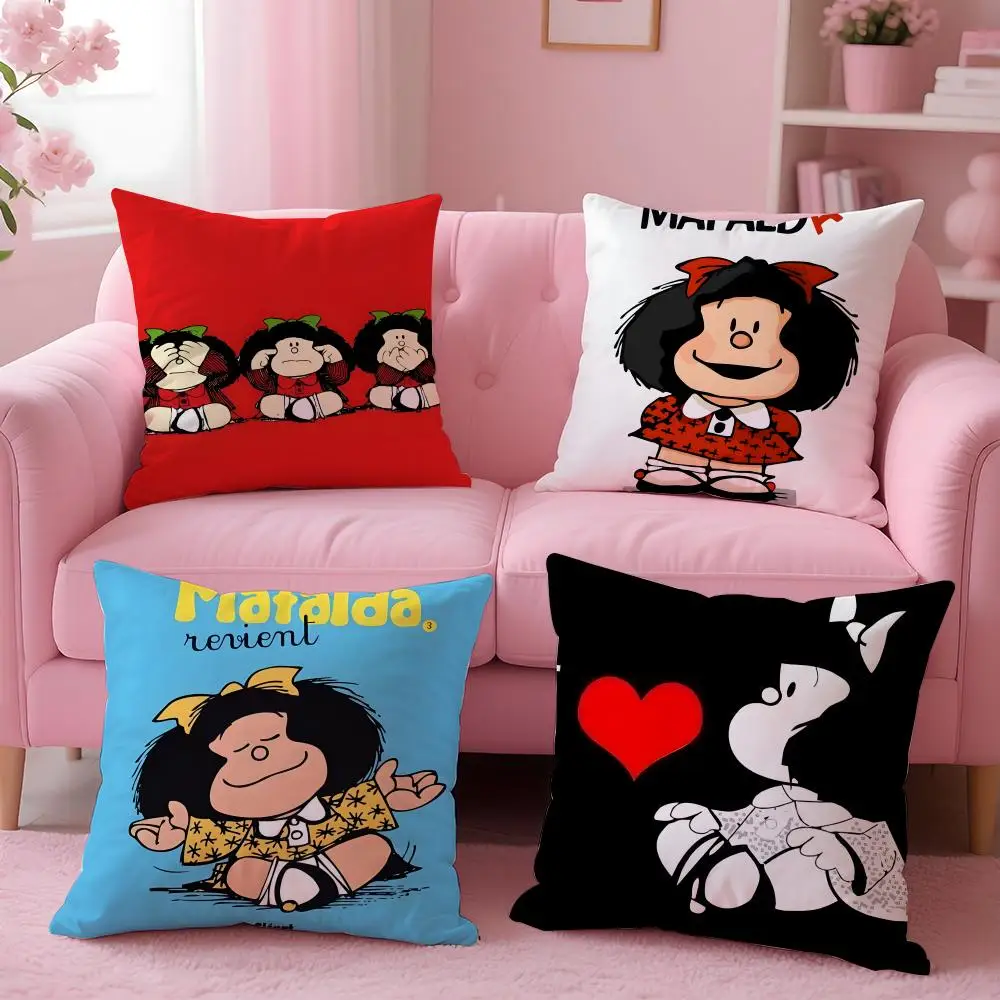 cartoon Mafalda Cushion Cover Cushion Cover Set 4Pcs 50x50 45x45 40x40 Pillowcase Decorative Sofa Home Decor