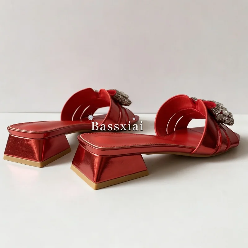 Luxury Jeweled Crystal Butterfly-Knot Mules For Girls Concise Style Open Toe Slingbacks Slim Women Slippers Summer view 5