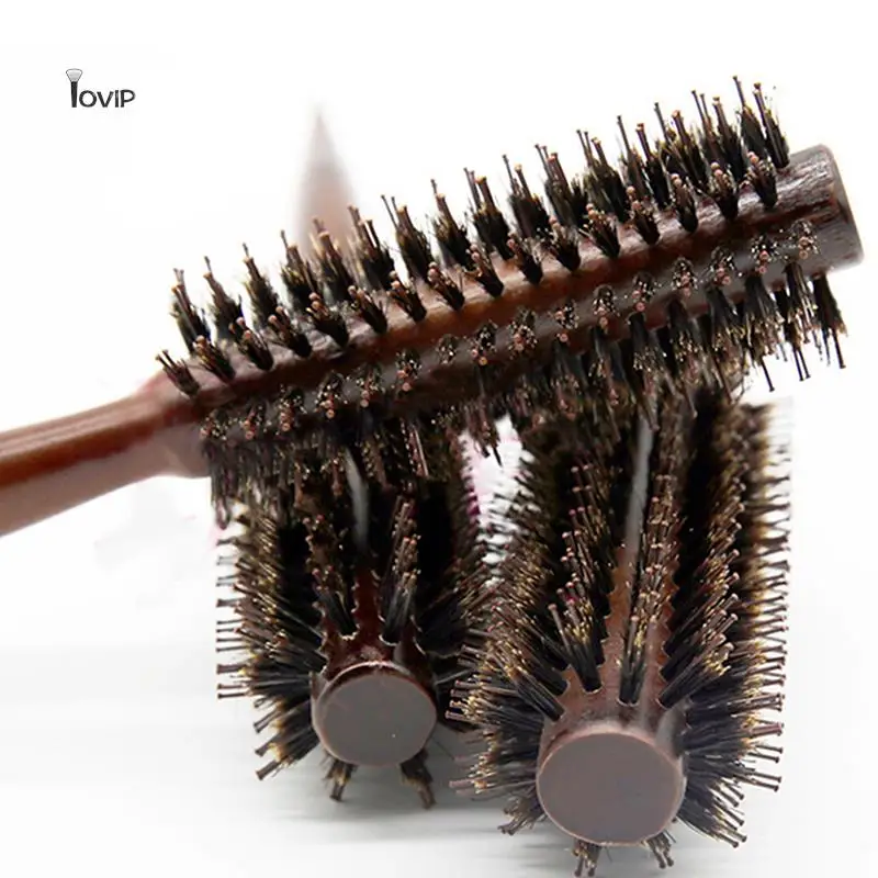 Anti Static Wood Boar Bristle Hair Round Brush Hairdresser Styling Tools Teasing Brush For Hair Curly Comb Hair Brush