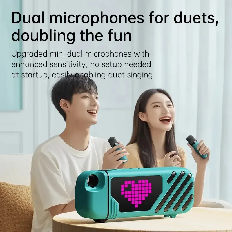 K18 Mini Portable Karaoke Bluetooth Speaker Flip Cover with Duel Wireless Microphone High Sound Quality Ultra Long Battery Life