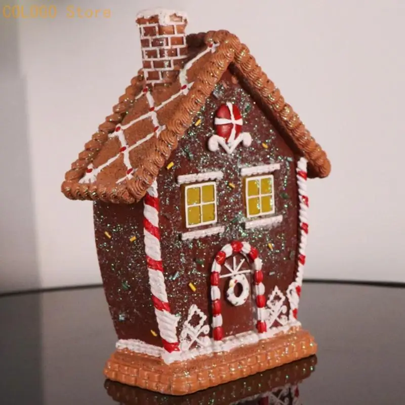 Resin Lighted Christmas Gingerbreads House Decors for Shelf Mantels Entryway D0LD