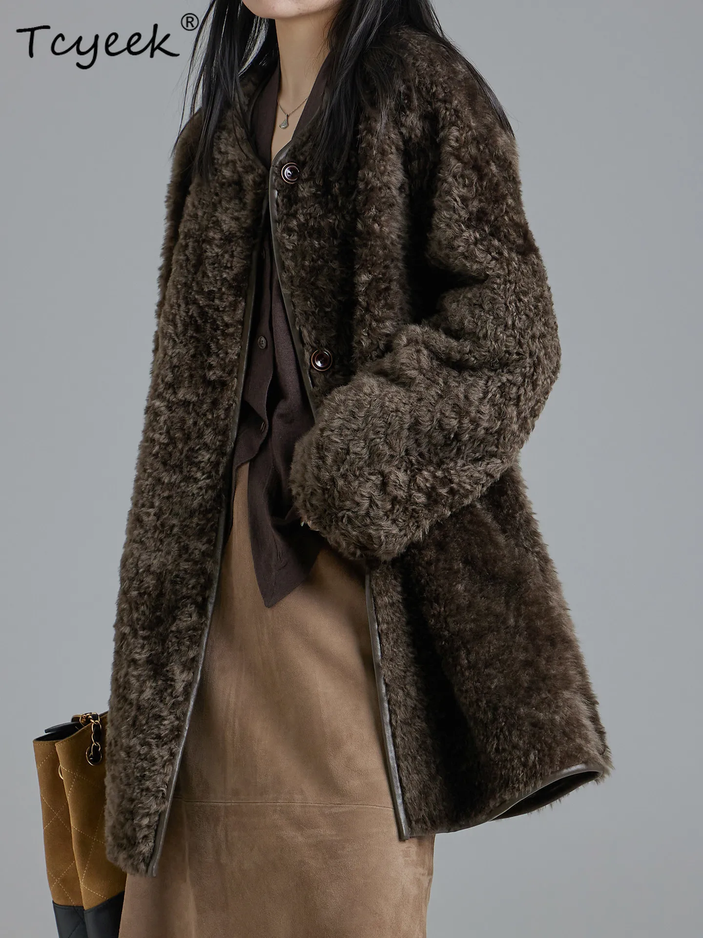 

AYUNSUE Natural Sheep Fur Coat Women Clothing Real Leather Jacket Woman 2026 Mid-length Winter Jackets Loose Fit Шуба Женская