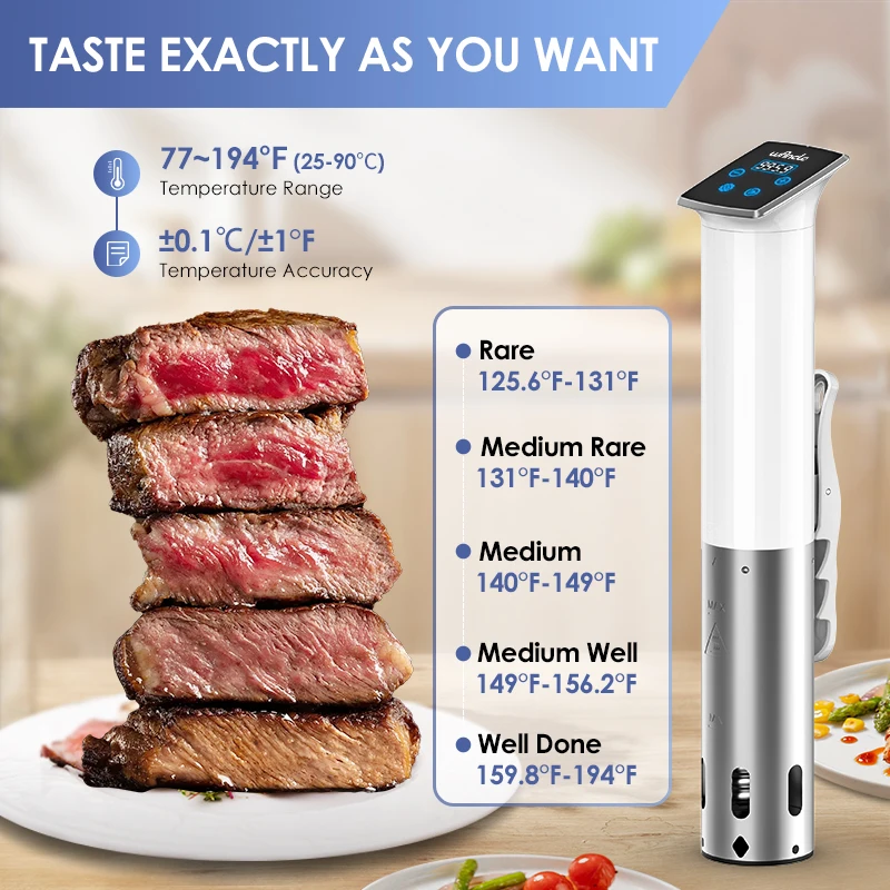 Wancle 1100 Вт Вакуумная плита Sous Vide IPX7 Водонепроницаемая мультиварка Погружной циркулятор Точное приготовление пищи со светодиодным цифровым дисплеем