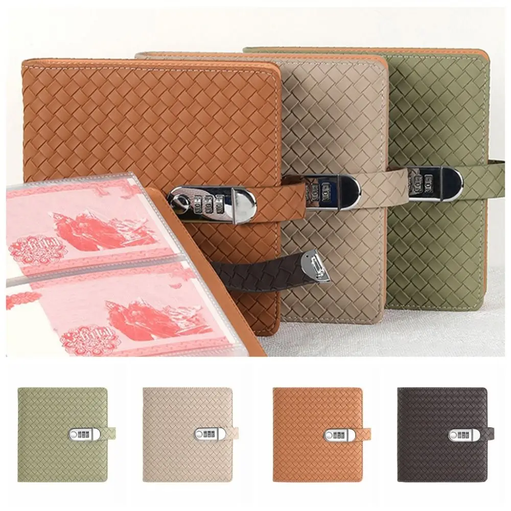 Emboss FWeaving Texture Envelop Savings Challenges Book 50Sheets Savings Handbook Saving Money Binder Account Book PU Leather