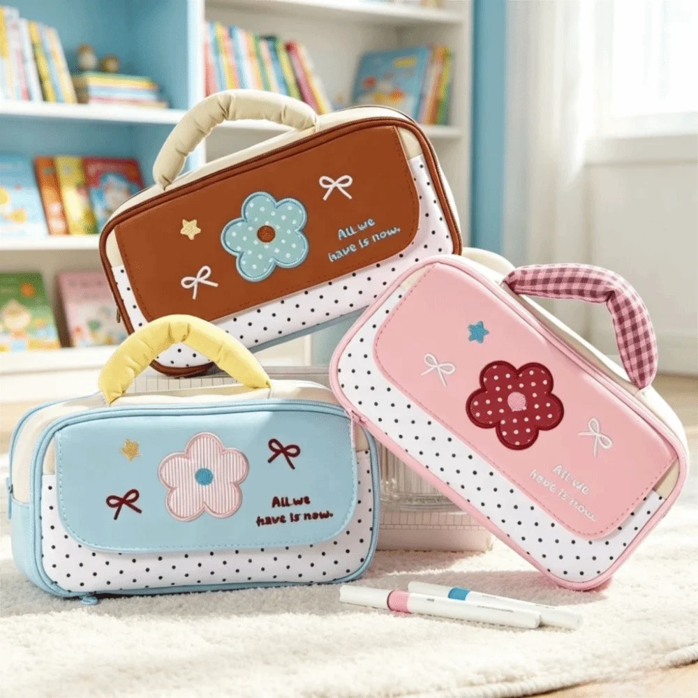 New Design Soft Handle Stationery Bag Multi-Layer Large Capacity Pen Pouch Zipper Closure Multi Pocket Storage Bag Student Use