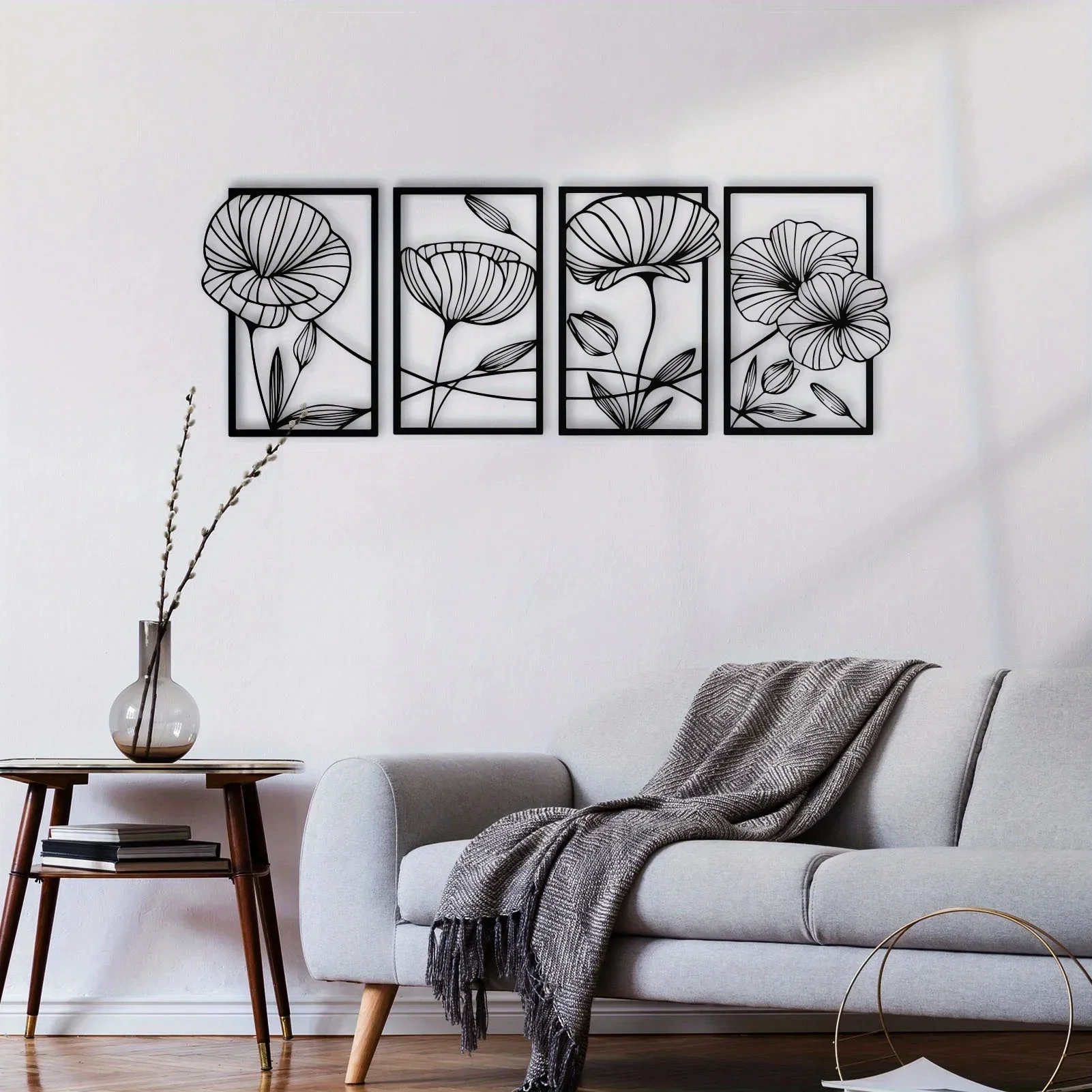 1set Metal Lotus Flower Wall Decor,Abstract Floral Aesthetic Splicing Line Art,Minimalist Hanging Wall decoration,Wall Sticker
