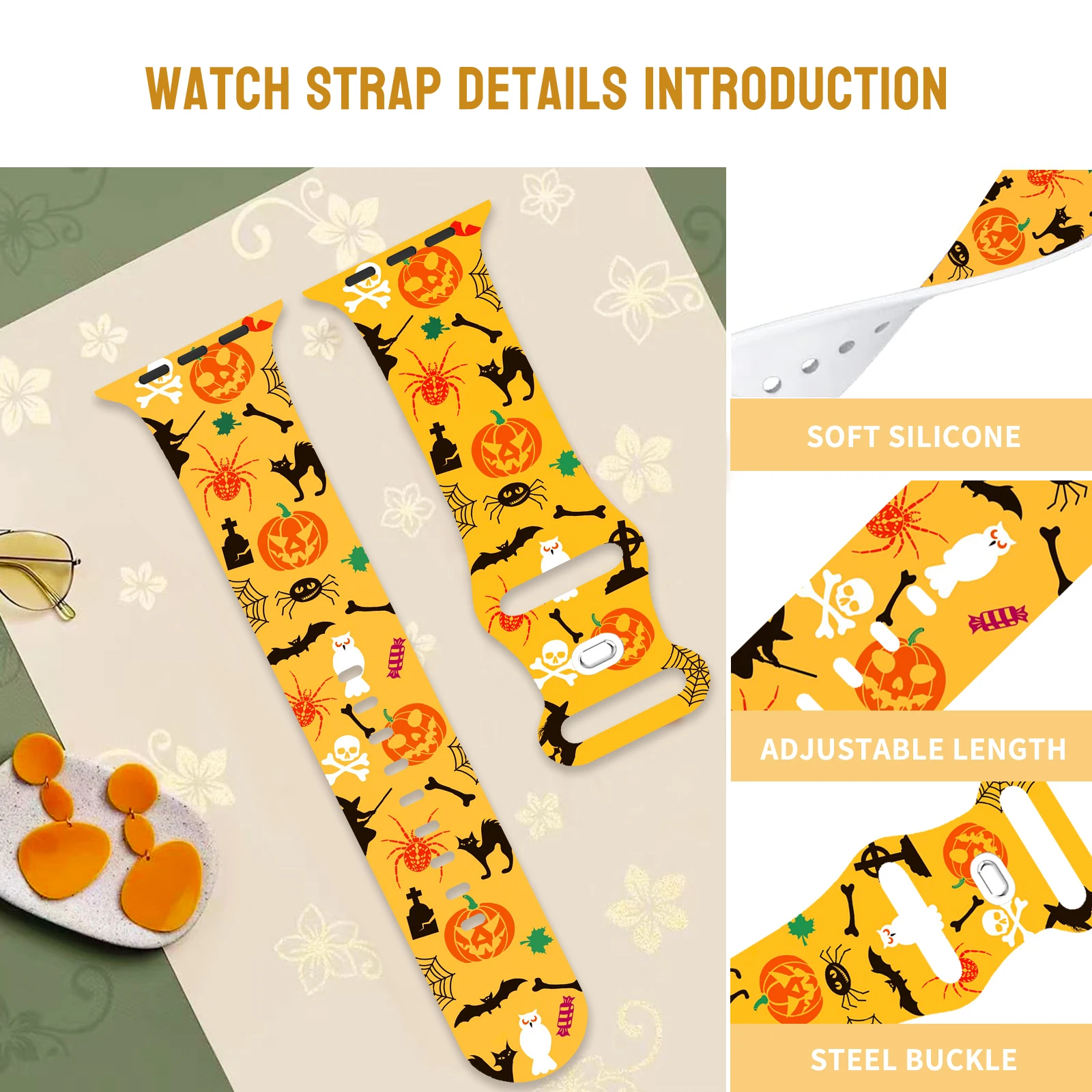 Halloween Pumpkin Ghost Strap for Apple Watch 10 9 8 7 Silicone Band Replaceable Bracelet for iWatch 46mm 42mm Watchband