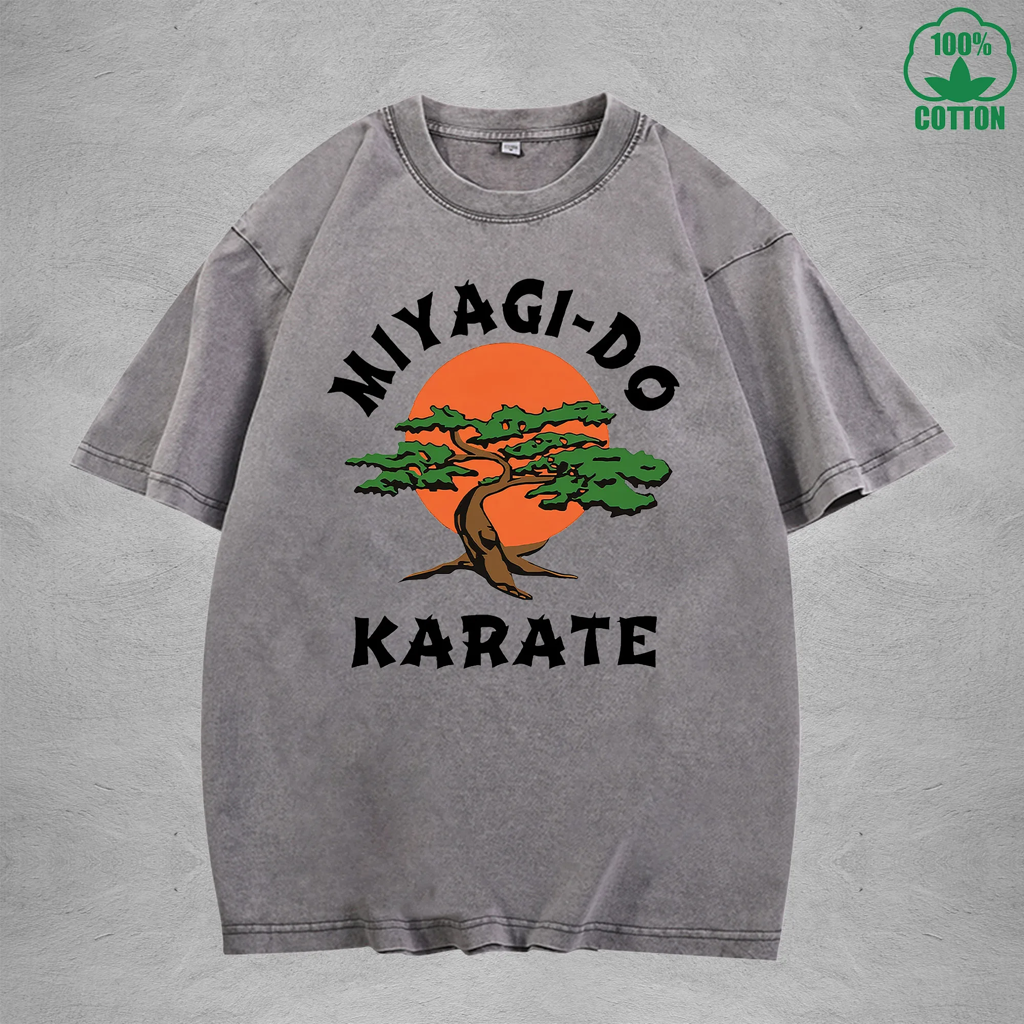 

MIYAGI DO KARATE Interest Printed Multicolor Washed T-Shirt 230G Loose Trendy Fashionable Cotton Short Sleeve Top