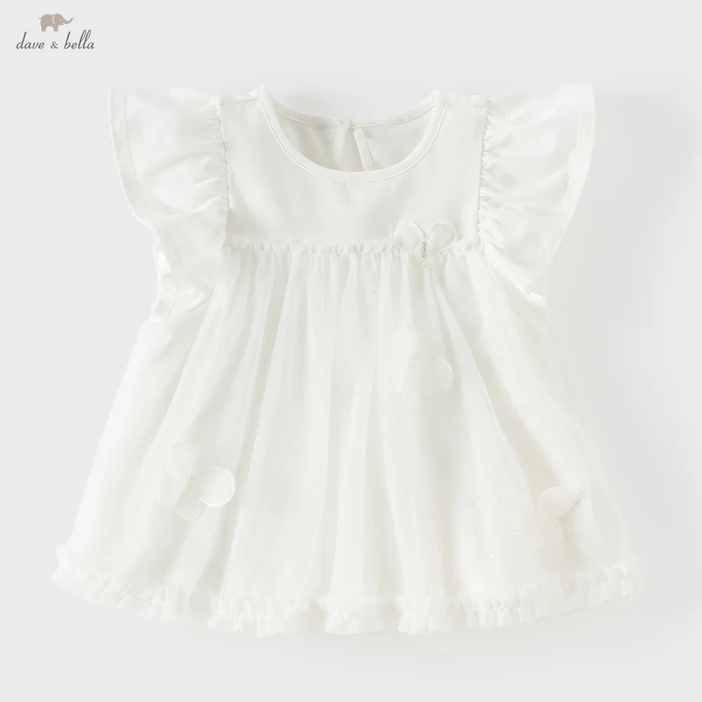 Dave Bella Girls Mesh Top Summer Cotton Pullover Children Clothes Bottoming White T-shirt Casual Fashion Cool Party DB2261519