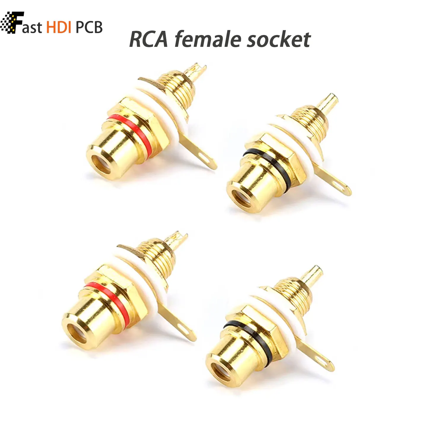 Gold Plated RCA Female  Socket Chassis Mount Zinc Alloy 8mm Thread Red/Black Color Ring for Audio Video AV Amplifier Speaker