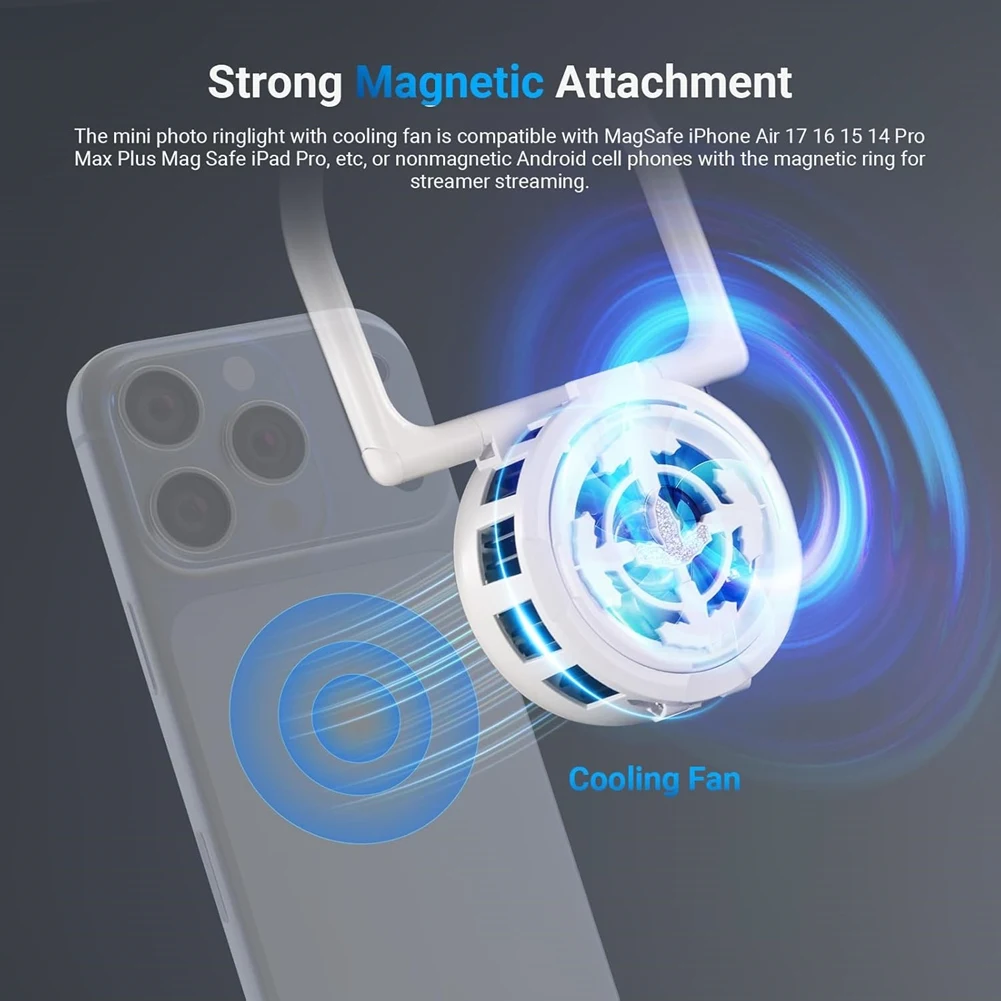 Happy New-  Magnetic Ring Light for Selfies That Also Functions As A Phone Cooler, Suitable for Phones with Functionality.