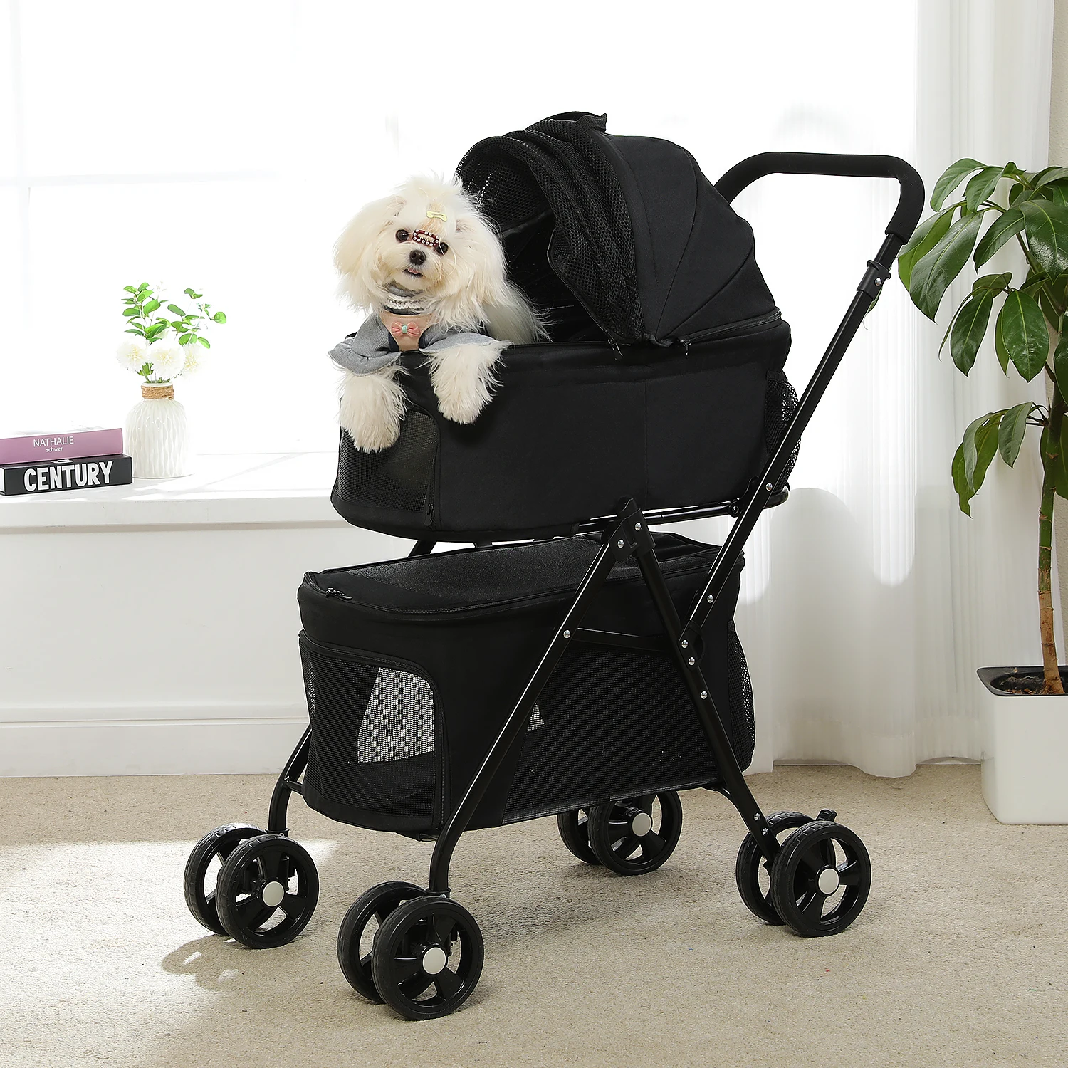 Double Pet Stroller for Small Dogs or Cats Lightweight Foldable Double Dog Stroller with Detachable Carrier for Travel Camping