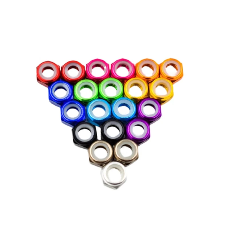 Colored Aluminum Alloy Lock Nut M2-M8 Hexagon Nut with Nylon Insert Self-Locking Anti-Loose Stop Back Screw Cap 2.5*3x4/5/6