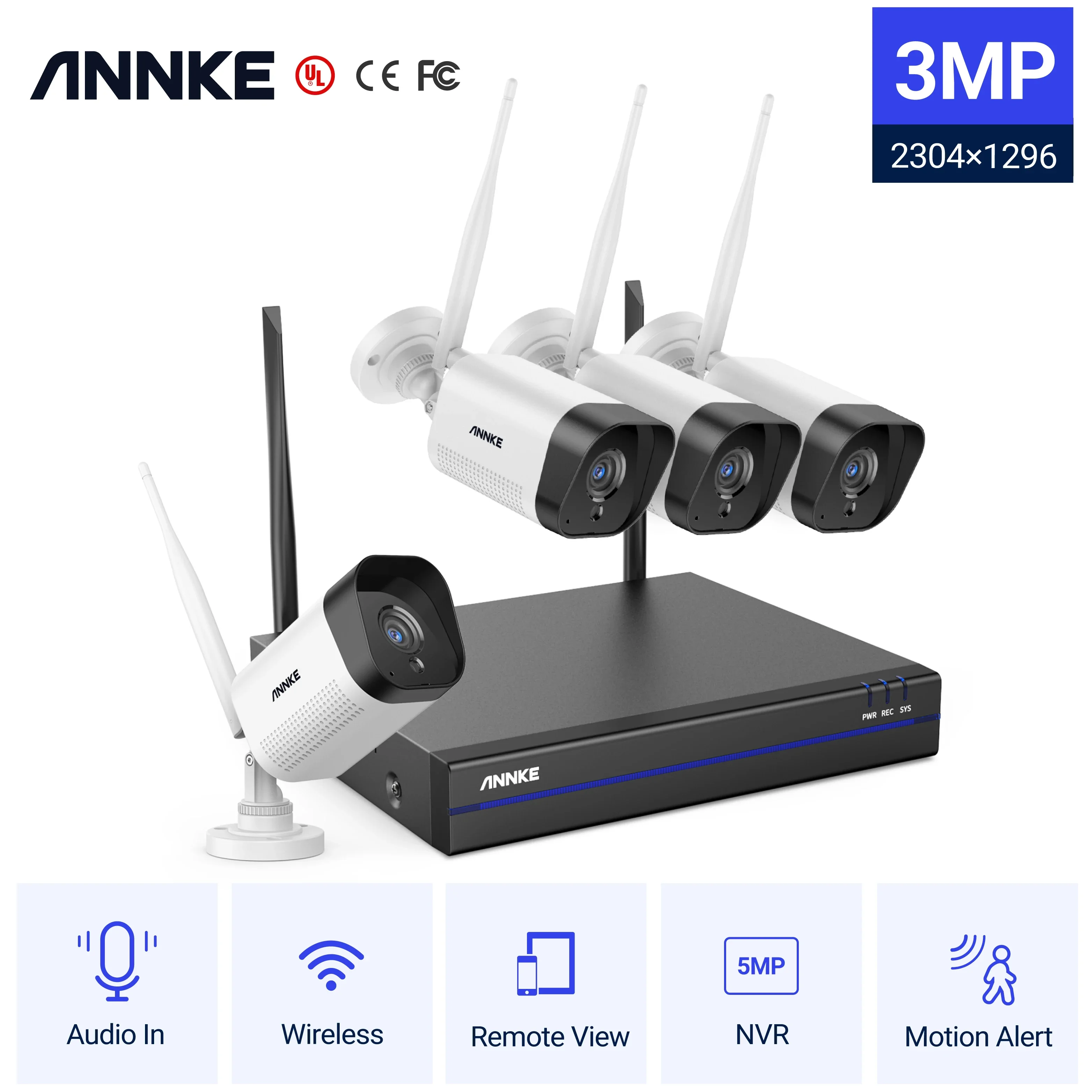 ANNKE 8CH 5MP NVR WiFi Security Camera System AI Detection Night Vision 3MP Wireless CCTV Camera System with Audio