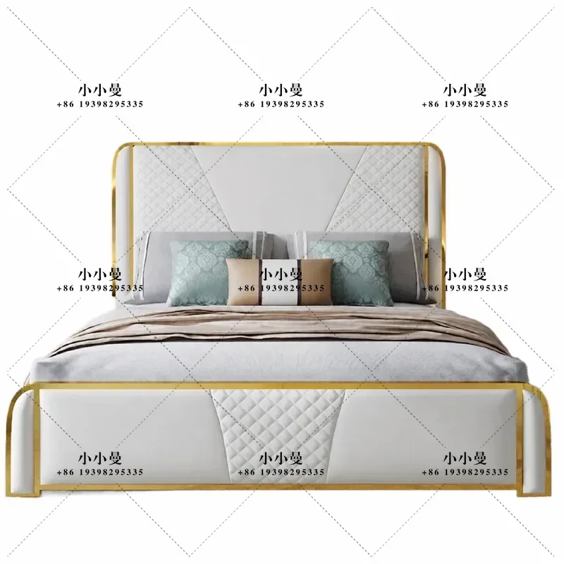 Modern Luxury Leather Bed 1.8m High End Soft Upholstered Platform Bed Frame for Master Bedroom Wedding Room Contemporary