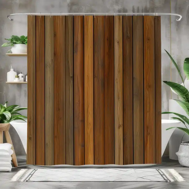 Rustic Wood Panel Shower Curtain - Waterproof Fabric Bath Curtain, Cabin-Inspired Bathroom Decor, Nature-Inspired Wooden Design
