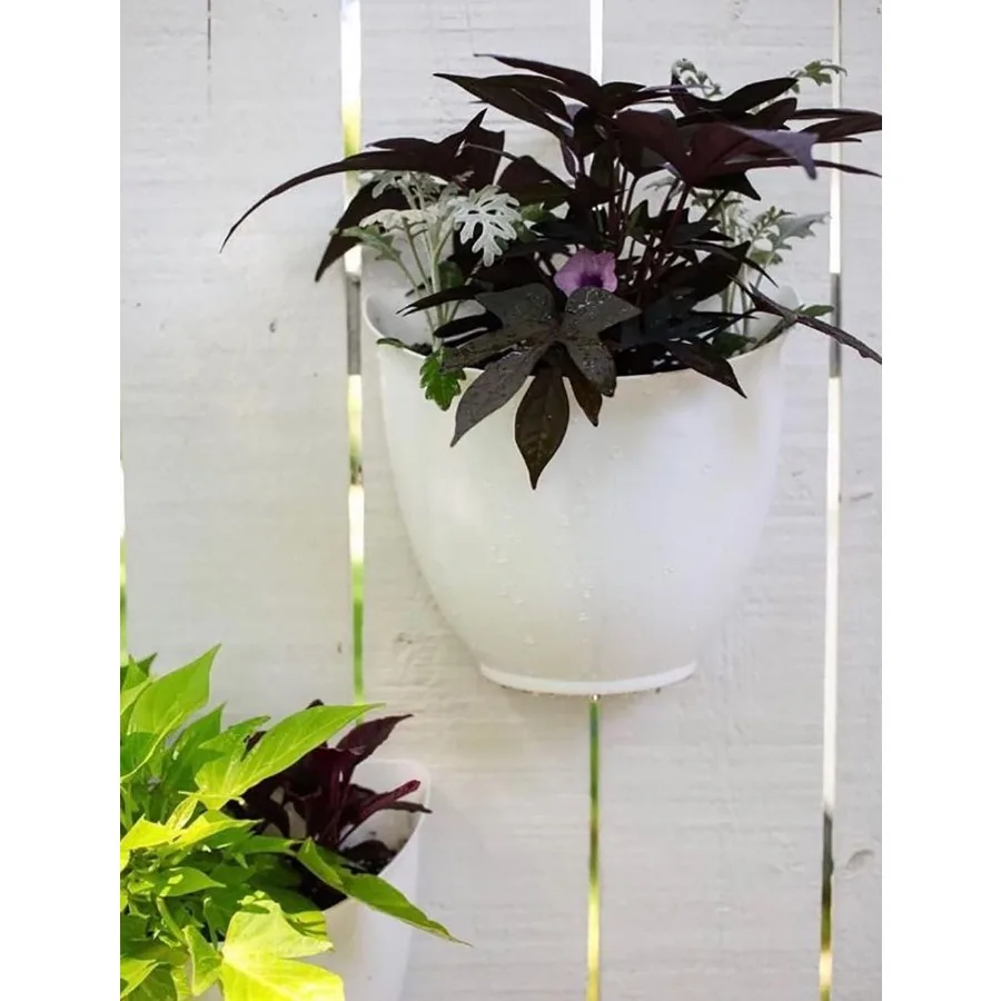20,3 cm weißer Wandpflanzgefäß zum Aufhängen, Kunststoff-Gartentopf für den Innen- und Außenbereich für Blumenkräuter, einfache Montage