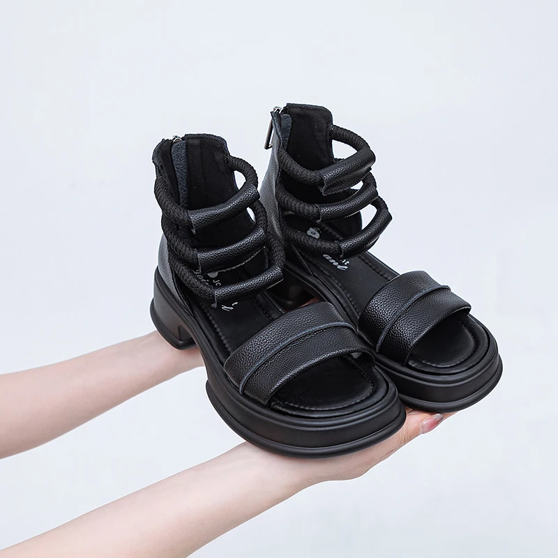 AIYUQI Sandals Women Platform Summer 2024 Roman Closed-toe Women Sandals Back Zipper Large Size Genuine Leather Women Shoes