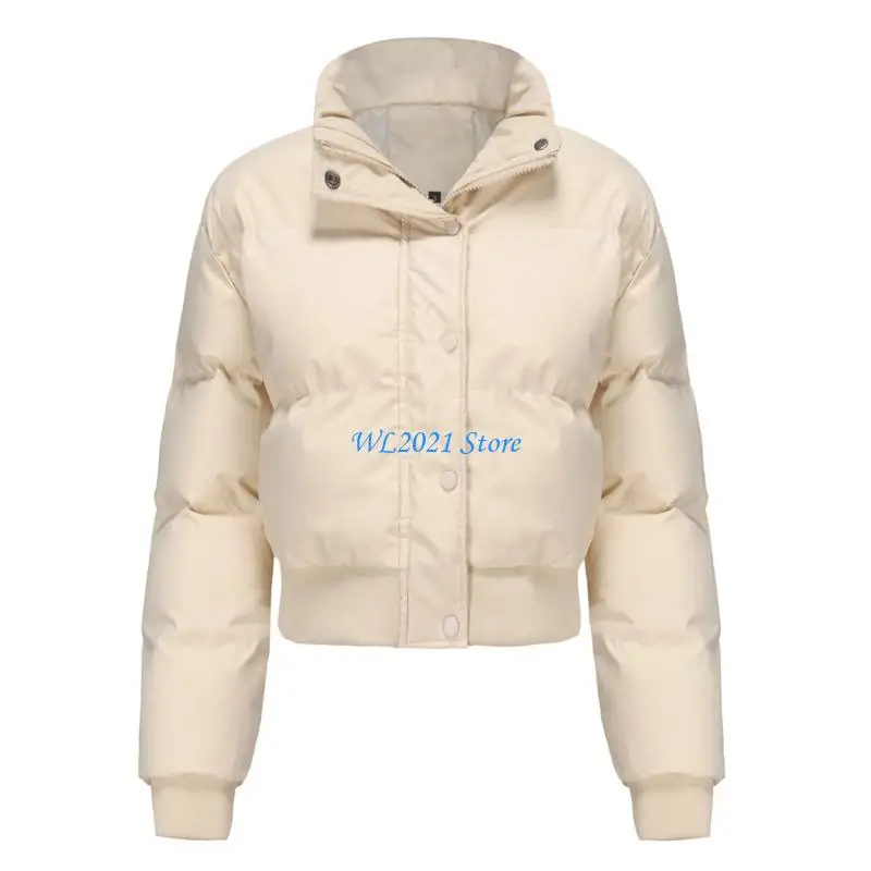 G5GC Womens Cropped Puffer Coat Long Sleeve Oversized Stand Collar Zipper Short Coat Warm Crop Coat