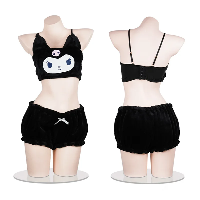 Kawaii Sanrio Kuromi pigiama Sexy My Melody costumi Cosplay Cartoon flanella Sexy bretella Homewear intimo reggiseno pantaloncini Set