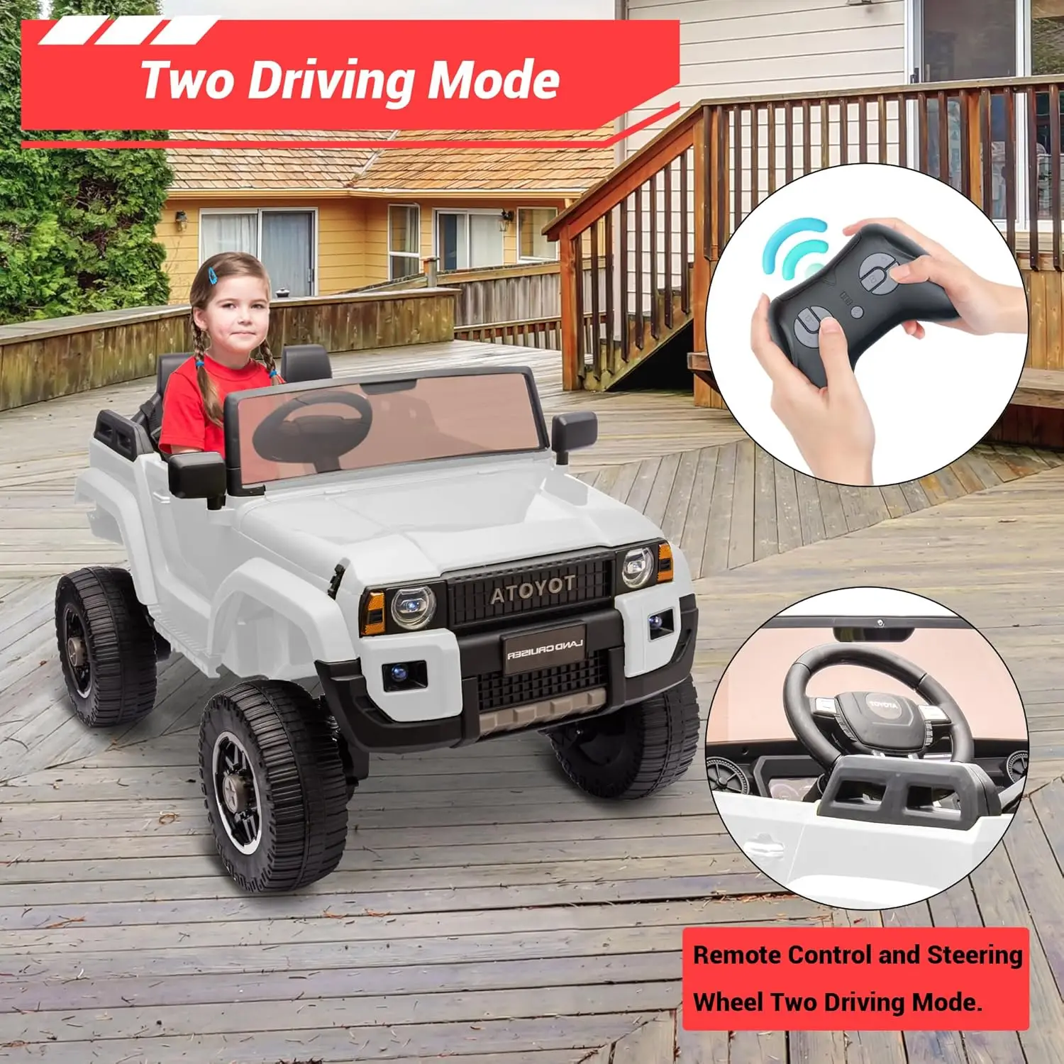 Voiture électrique pour enfants, camion à monter sous licence Toyota LC250 24V 2 places avec télécommande, moteurs 4 × 100W, 4WD/2WD commutable