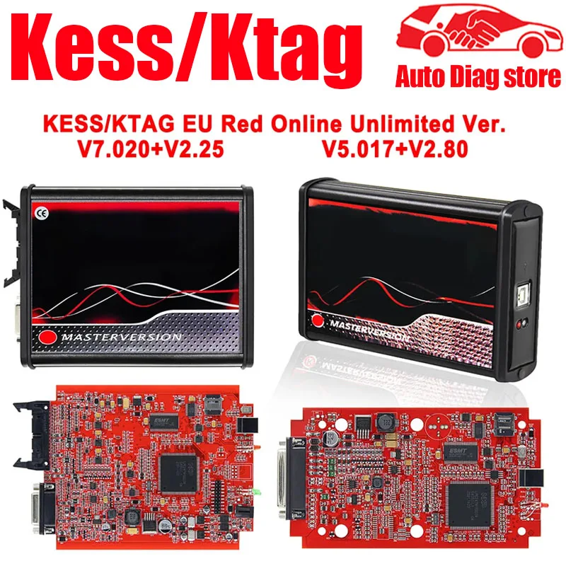 

Онлайн неограниченный KESS 2,80 EU красный V5.017 KTAG V7.020 4 светодиодный 2,25 OBD2 OBD2 автомобильный комплект Чип ECU 5,017 k-tag программатор инструменты