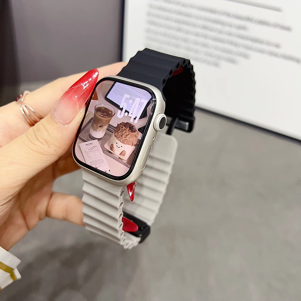 

Ocean Strap for Apple Watch 10 9 8 Ultra Band 46mm 45mm 49mm 44mm 41/42mm Sport Silicone Magnetic Bracelet iWatch Series se 7 6