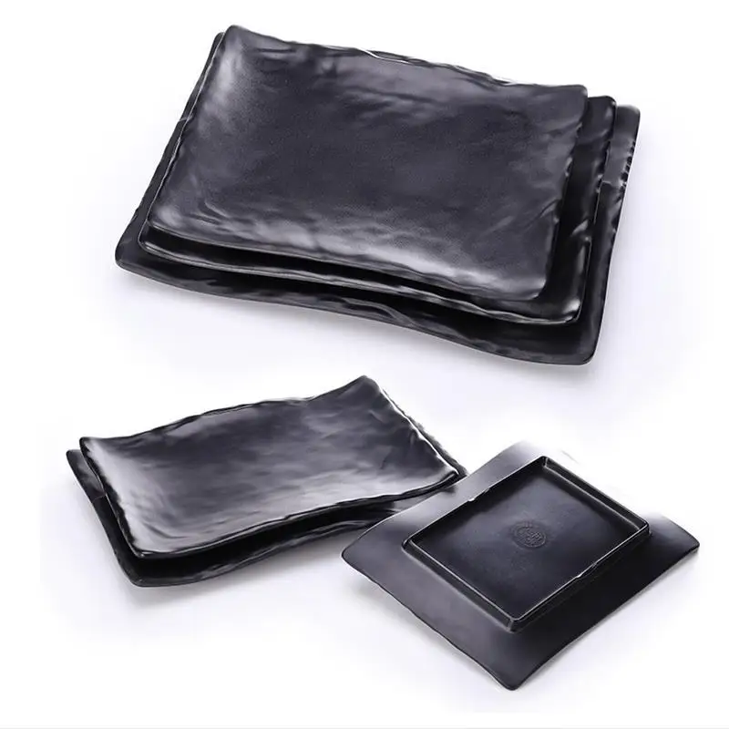 

Меламиновые тарелки, тарелка для суши, прямоугольная черная пластиковая посуда для ужина, кухонная посуда, коммерческая решетка, боковая посуда