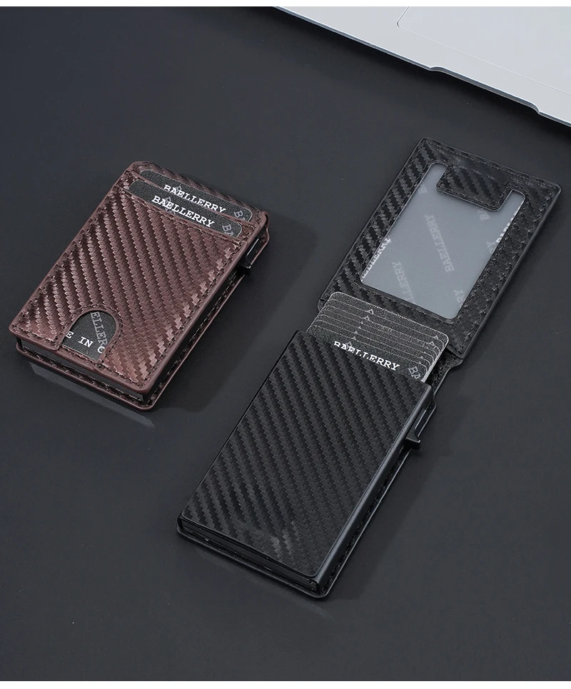 New RFID Men Card Wallets High Quality Carbon Fiber Magnetic Card Bag Photo Holder Male Pop-up Card Clips