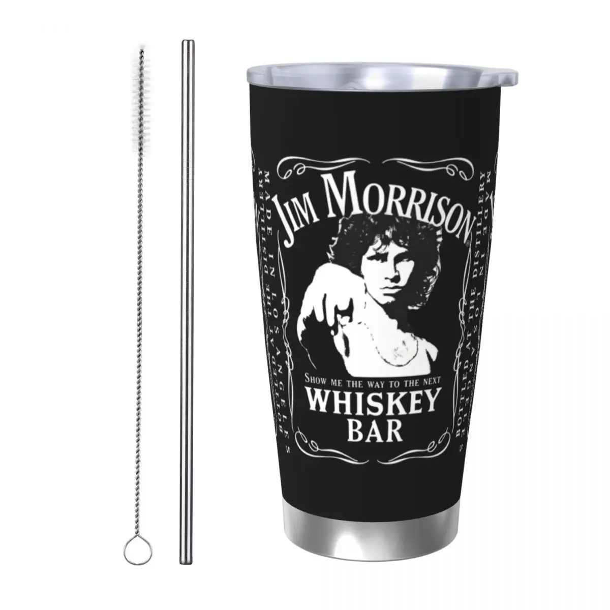 Jim Morrison Insulated Tumbler with Straws The Doors Gate Rock Band Vacuum Coffee Mugs Office Home Thermos Bottle Cups, 20oz