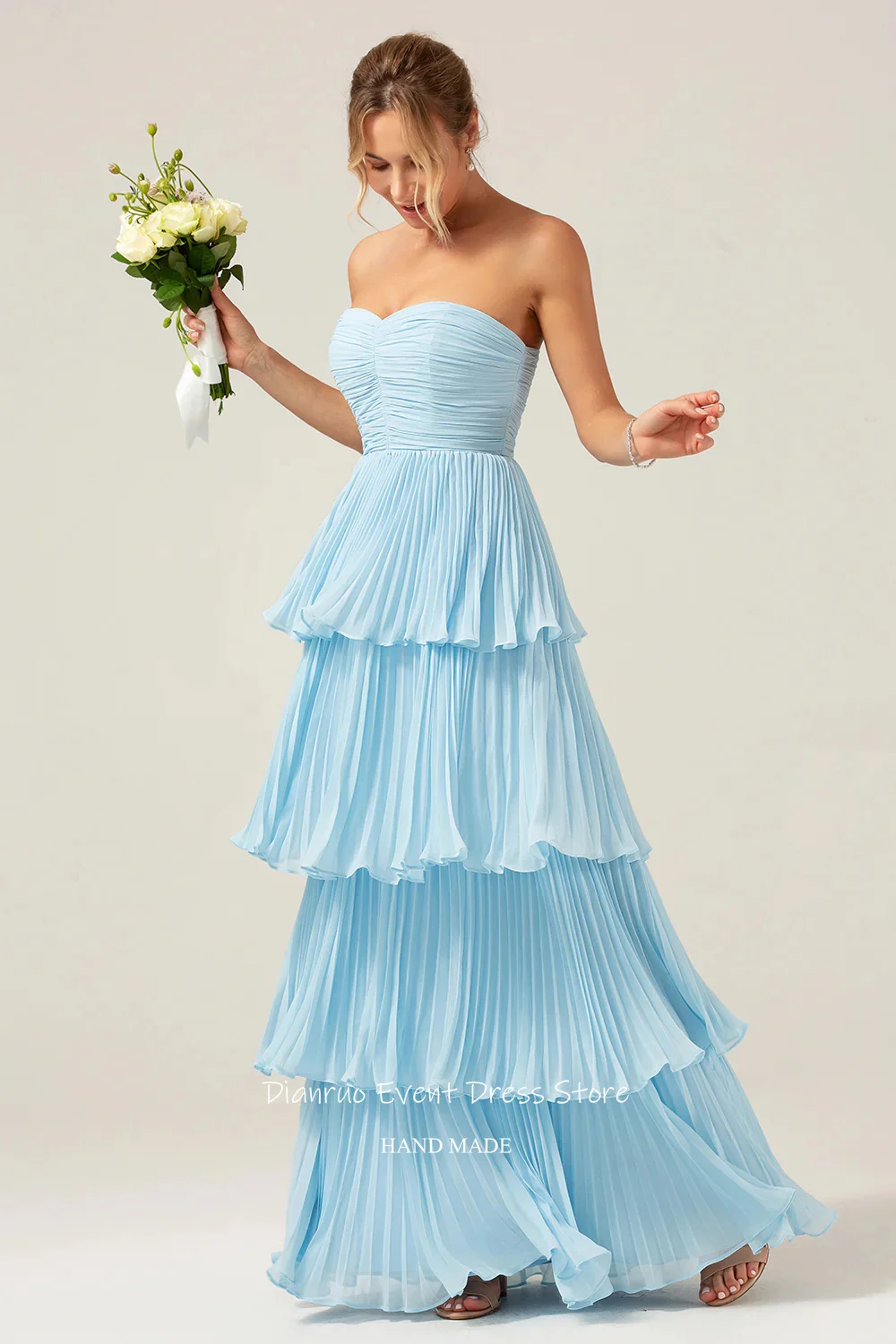 Dianruo Sweetheart Tiered Zoom Avondjurken Een Lijn Geplooide Chiffon Jurken Voor Vrouwen Mouwloze Prom Jassen 2025, Aangepast