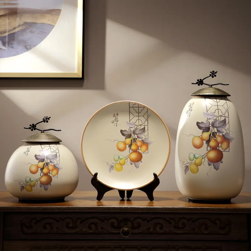 Home Creative 3‑Piece Ceramic Vase Set, New Chinese Ornament for Living Room, Wine Cabinet & TV Stand, Tabletop Decor Display