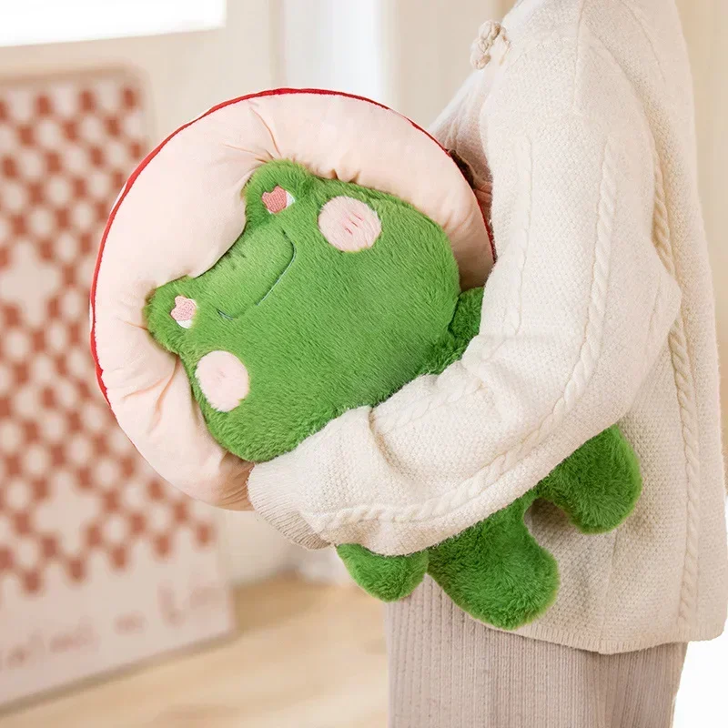 Juguete de peluche creativo de rana y seta, ranas solitarios, juguete de peluche, muñeca curativa encantadora, almohada suave Kawaii para niñas, regalo para niños