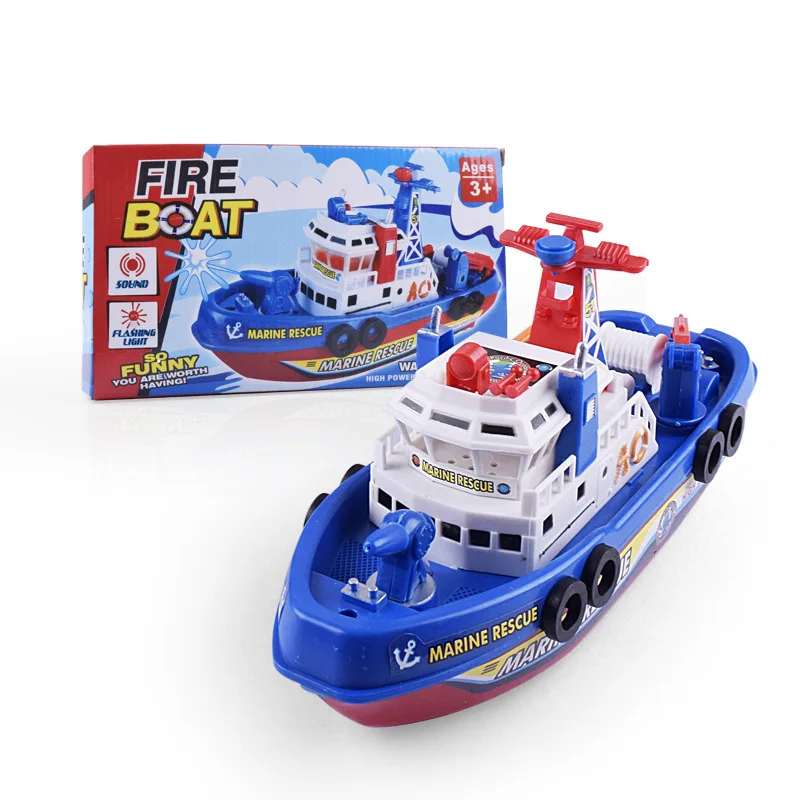 Electric Marine Rescue Fire Fighting Boat Model with Lighting Music Water Spraying Swimming Capabilities Pool Swim Toys for Kids