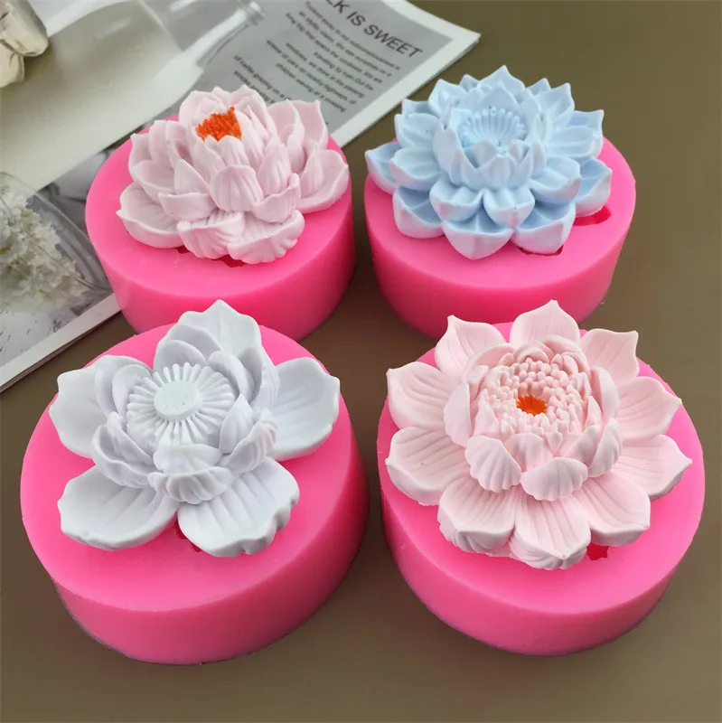 3D Lotus Candle Silicone Mold Lotus Seed Flower Candle Mold Peony Flower Rose Candle Silicone Mould Resin Mold Cake Molds