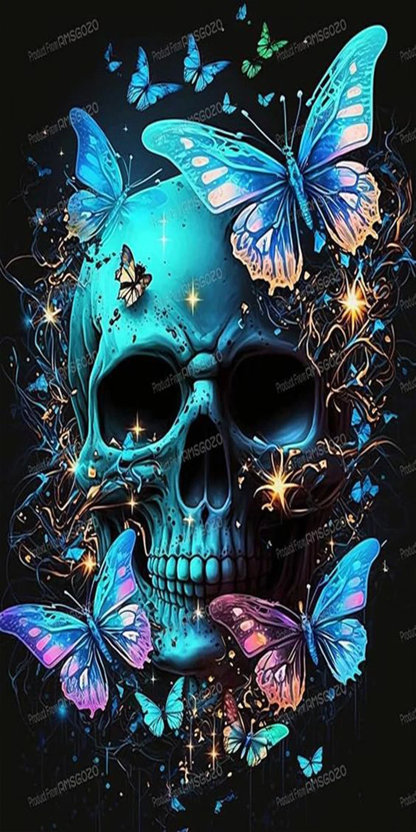 Terrifying Skull and Eerie Butterfly Pattern Electric Scooter Anti-slip Sticker Sandpaper Skateboard Grip Tape Sheet 60*30cm