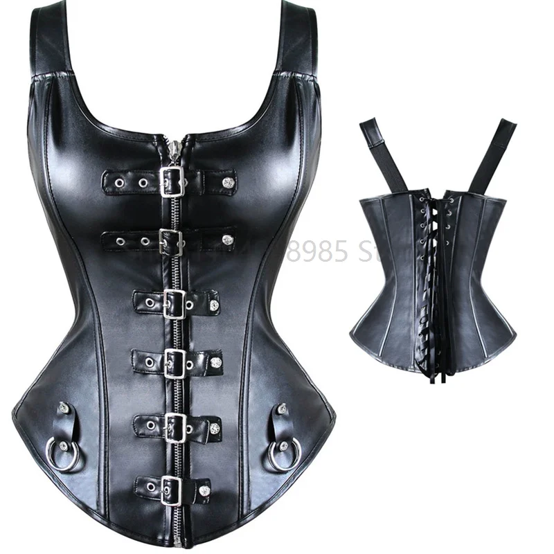 

Medieval Leather Steampunk Clothes Women Viking Pirate Costume Gothic Knight Black Corset Halter Vest