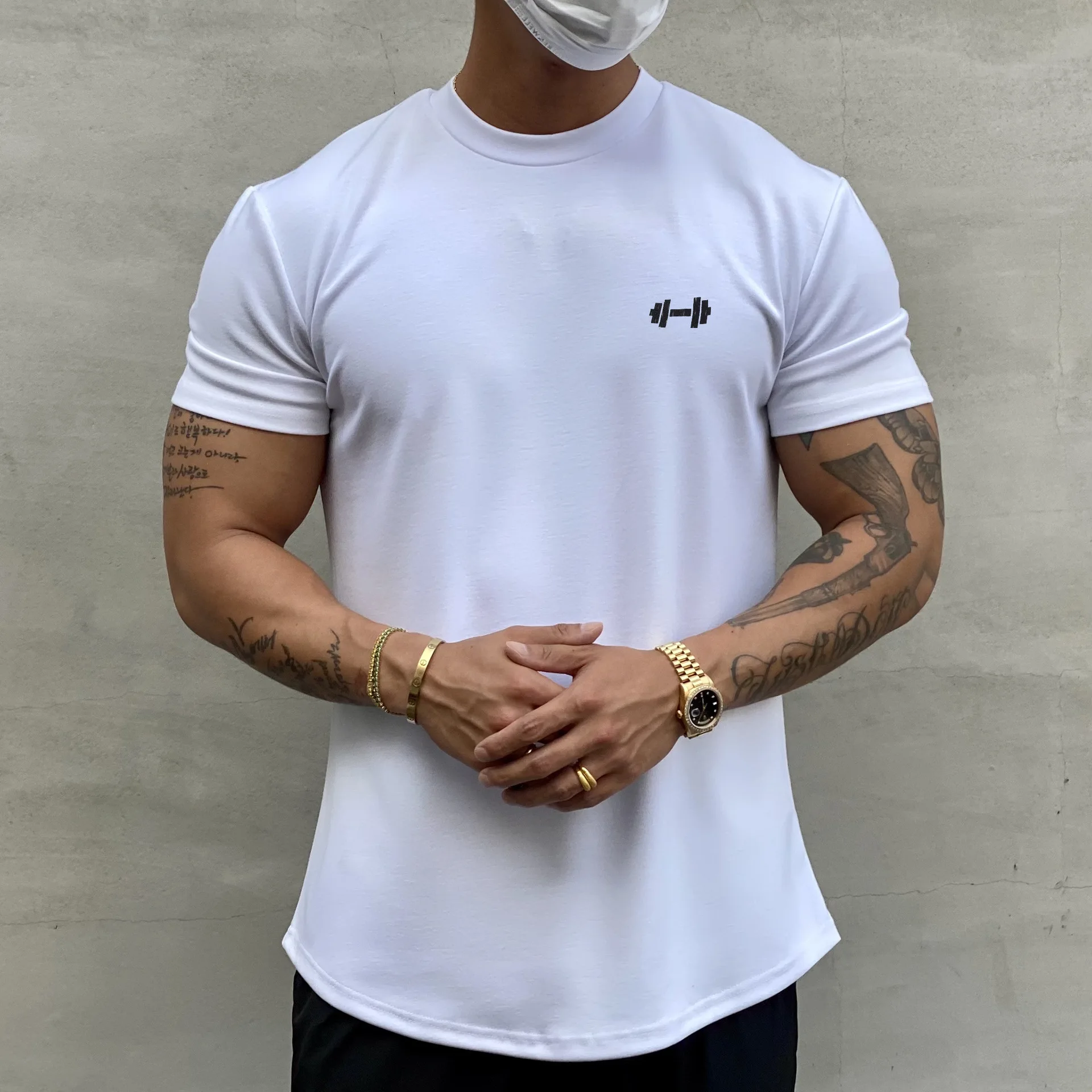 Men\'s New T-shirt Summer cotton solid color short sleeve fitness fitness T-shirt outdoor training leisure sports T-shirt