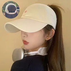 Embroidered Heart High Ponytail Baseball Cap For Women Girls Summer Sports Cap Fashion Casual Sun Visor Hat With Ponytail Hole